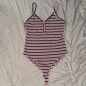 Striped Bodysuit with Red and Black Stripes